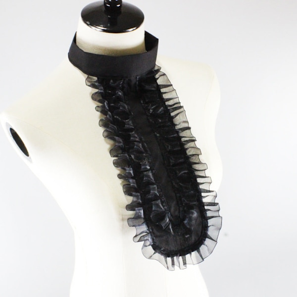 Dame falsk krage Avtakbar halv knappestolpe Dobbelt rad plissert Black