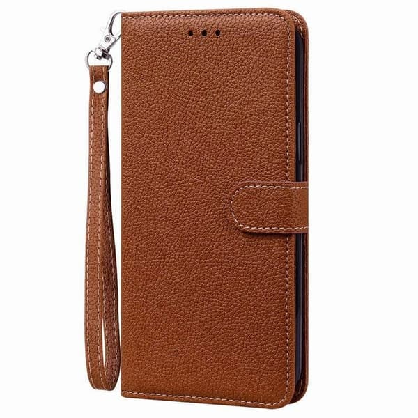 Etui til iPhone 14plus 6.7 brun Pebbled Ensfarget Lommebok med Kortholder Flip