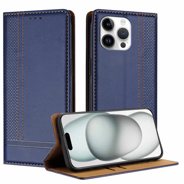 Etui til iPhone 14 Pro Max blått magnetisk lommeboketui med kortholder