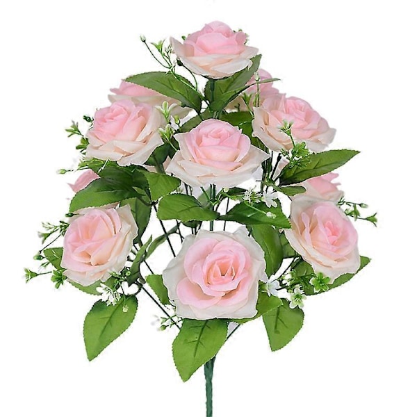 1 Buket Kunstig Blomst Ingen Visnen Elegant 12 Hoveder Dekorativ Smuk Falsk Silke Rose Blomst Boligdekoration Light Pink