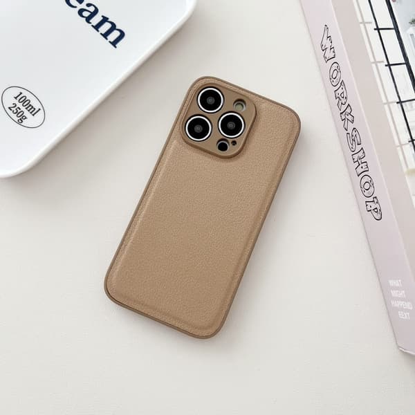 Etui til iPhone 16pro Lychee-Khaki 2 i 1 Pebbled klassisk lær