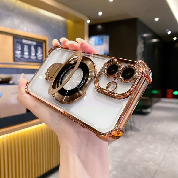 Etui til iPhone 17 Pro Max Klart Magnetisk Stativ Linsedetalj Klart Gull Noz31288