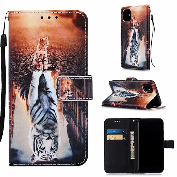 Etui til iPhone 14 Pro Kat og Tiger Enkelt malet Wallet med Kortholder Flip