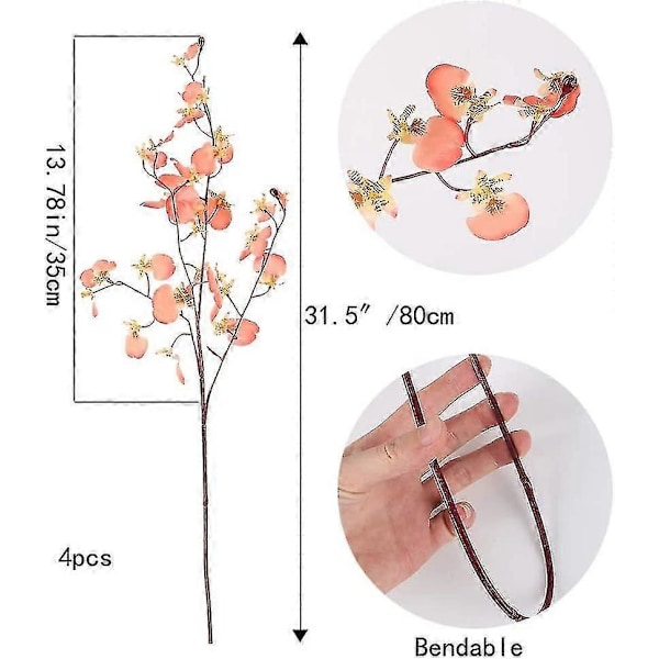 4 stk. Kunstig orkidé silke blomst falsk blomsterbukett falsk dansende dame orkidé kunstig Phalaenopsis orkidé for DIY
