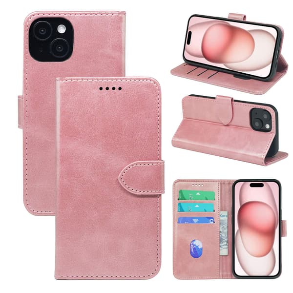 Kotelo iPhone iPhone 14 Pro Max 6.7 Ruusukultainen vasikannahka etusolki