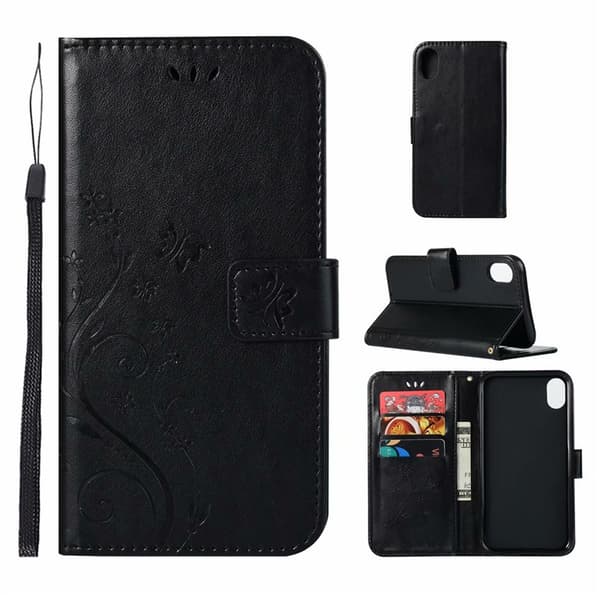 Etui til iPhone 13 Pro sort Wallet med kortholder Flip Butterfly 3D præget