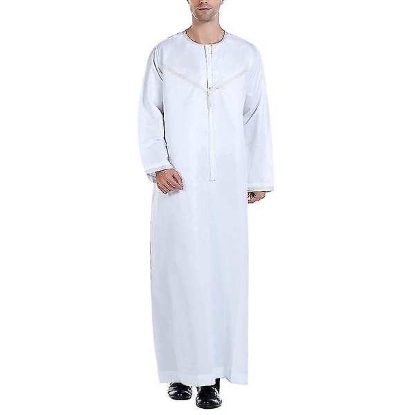 Ny muslimsk man islamisk långrock Kaftan Thobe morgonrock White 3XL