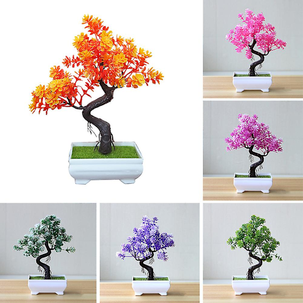 Konstgjord Bonsai Träd i Kruka Simuleringsväxt Heminredning Bordsdekorationer Pink