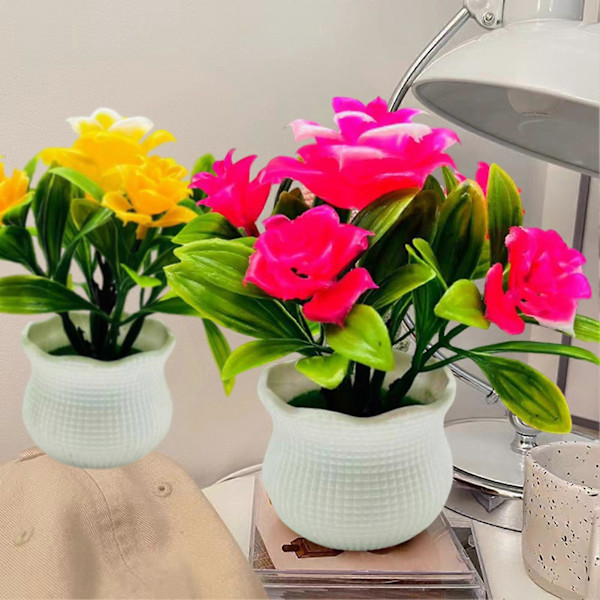 Kunstige potteplanter 5 Rose Blomsterhode Hjemmekontor Bordpynt Bryllup Falsk Blomster Red