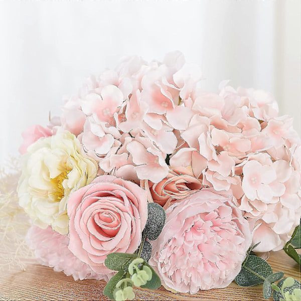 10 st Silkeshortensia Huvuden med Stjälkar Konstgjorda Blommor för Bröllopsfest Heminredning (Off White) New-light Pink