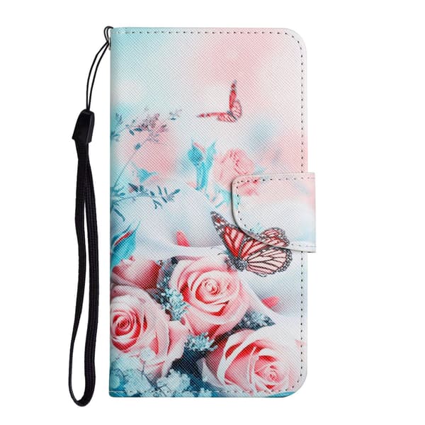 Etui til iPhone 14 Pro Pæon Sommerfugl Malet Print Flip Wallet med Kortholder