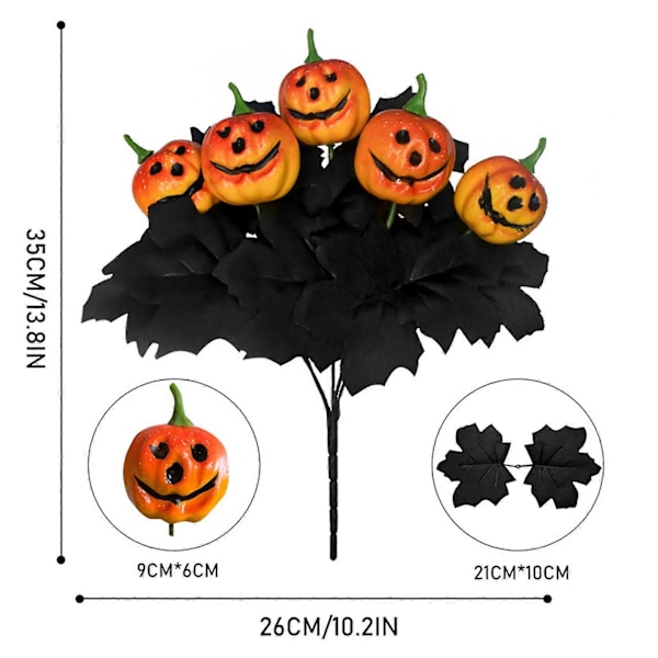 Halloween Kunstig Gresskar Blad Bukett 5 Gren Realistisk Falsk Lønneblad Planter Dekorasjon Hjemmekontor Bordpynt Festival Party Ornament Black 2