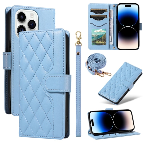 Kotelo iPhone 16:lle Sininen + pitkät ja lyhyet narut Muoti ins Lompakko korttipidikkeellä Crossbody