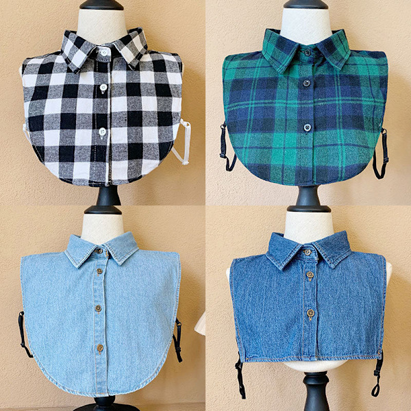 Dame falsk krage Avtakbar halv Plaid Vinter Business All- light blue