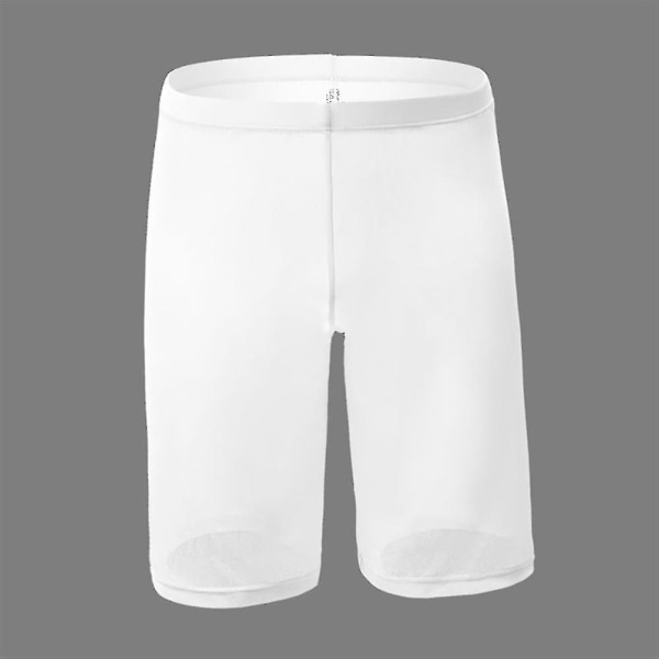 Nya män solida, låga midjade underkläder Boxer Mesh genomskinliga underkläder White M