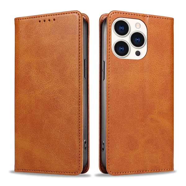 Etui til iPhone 16 Khaki Kalveskind Magnetisk Flip