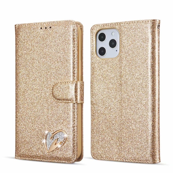 Kotelo iPhone 16 Prolle, Tyrant Gold sydän glitter timantti lompakko korttipidikkeellä