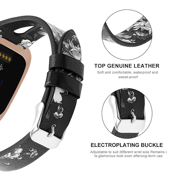Svart Askblomma Svart Askblomma kompatibel med Fitbit Versa 2 Armband kompatibel med Fitbit Versa 2