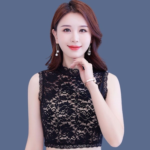 Naisten tekoviulus Paita Neulepusero Viulusliivi T-paita Lace flower Black L size [45-55kg]]