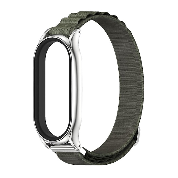 Armeijanvihreä hopea nylonkellon ranneke, yhteensopiva Xiaomi Mi Band 6 / 5 / 4 / 3 kanssa