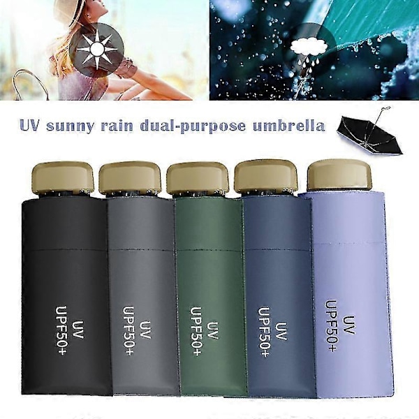Ultralet Flad Paraply UV Solbeskyttelse Paraply Regn Paraply Lille Bærbar Black
