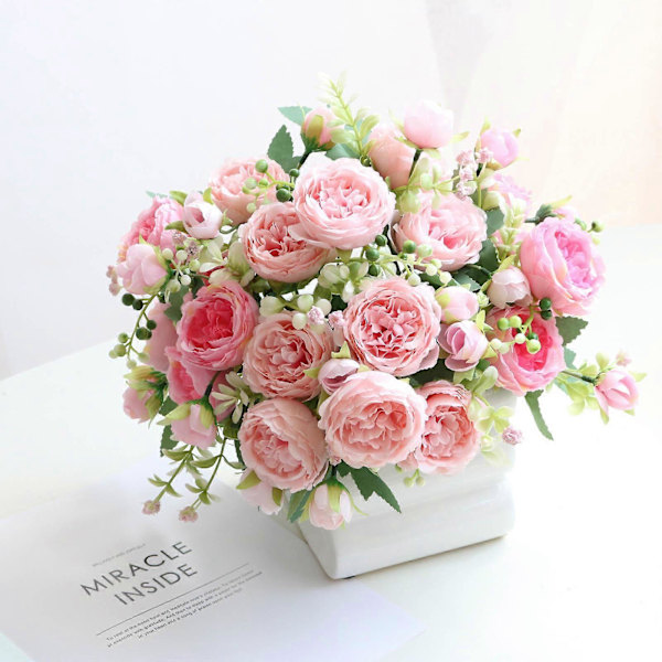 Hjemmedekorasjon Simulasjon Falsk Blomsterbukett med Roser Light Pink