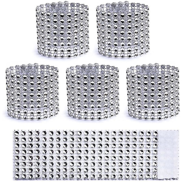 Nya servettringar,silver servettringar set med 100, engångs strass servettband