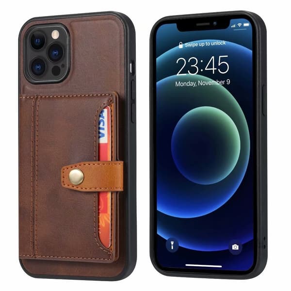 Fodral för iPhone 16PRO brun NIU läderplånbok med korthållare och mode-stativ