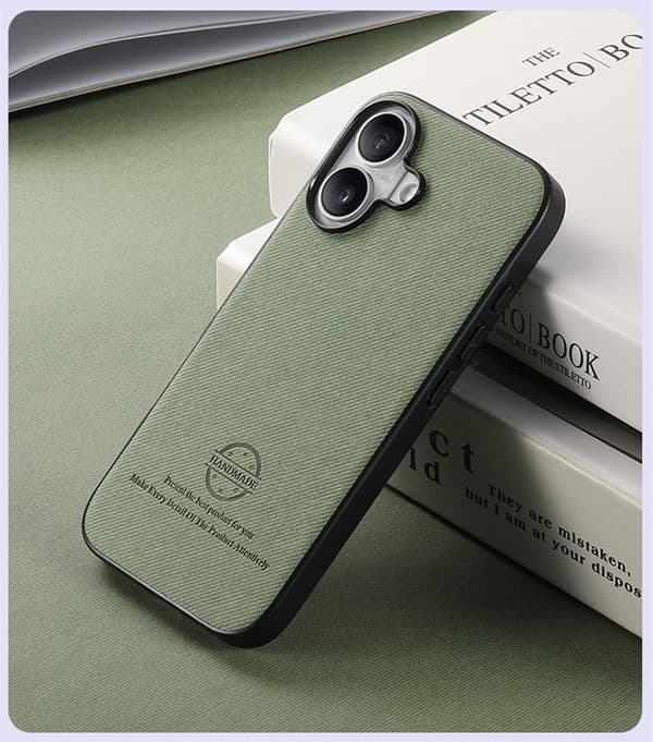 Etui til iPhone 16 Pro grønt lær, høykvalitets lær