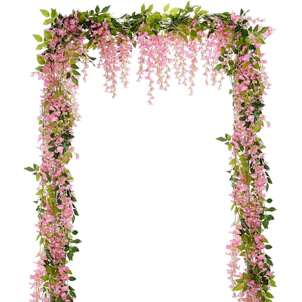 4 Delers Kunstige Blomster Silke Wisteria Girlander - Kunstig Vinranke Rotting Silke Hengende Blomst For Hjem Hage Ute White