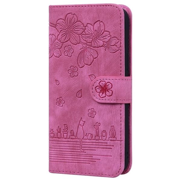 Fodral för iPhone 13 mini Rosröd Comic Sakura Katt 3D Präglat Flip Full-Body