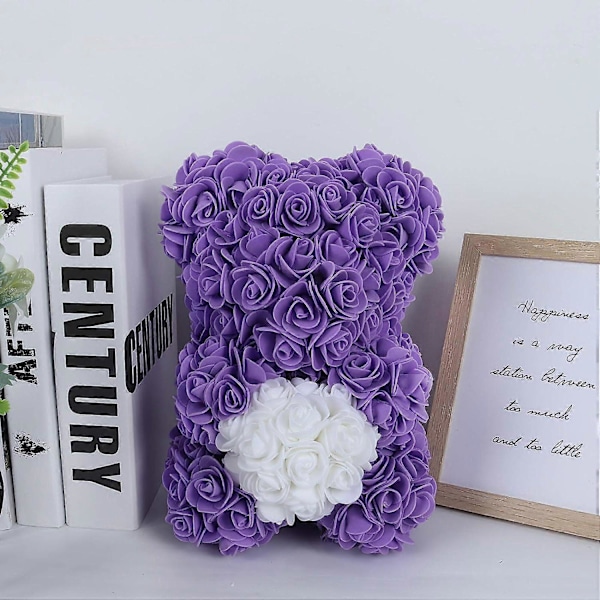 Rosbjörn med låda - Konstgjorda blommor Ros Teddybjörn - Rosbjörnen Purple