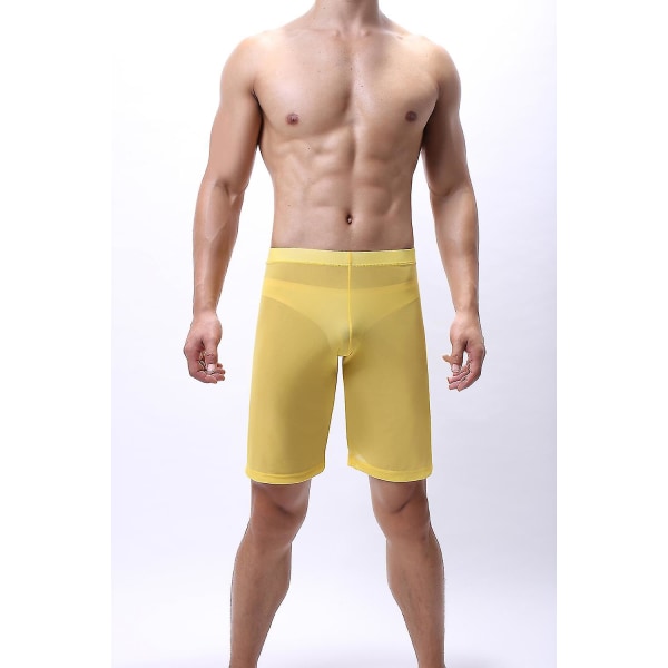 Nya män solida, låga midjade underkläder Boxer Mesh genomskinliga underkläder Yellow M