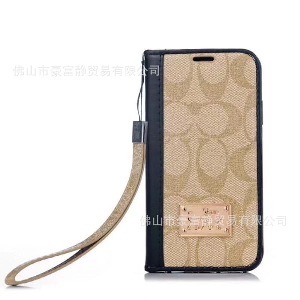 Fodral för iPhone 15plus Svart läder khaki Lädertextur märke