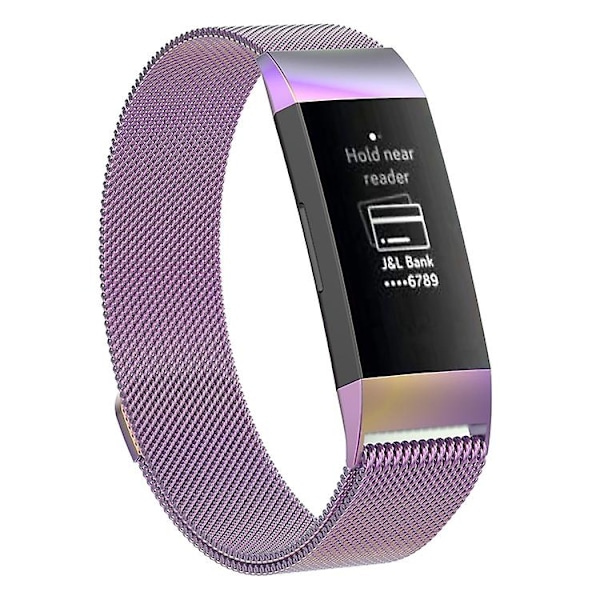 Lys Lilla Lys Lilla Rustfrit Stål Magnetisk Urrem kompatibel med Fitbit Charge 4 / 3, Stor Størrelse: 210x18mm Størrelse210x18mm