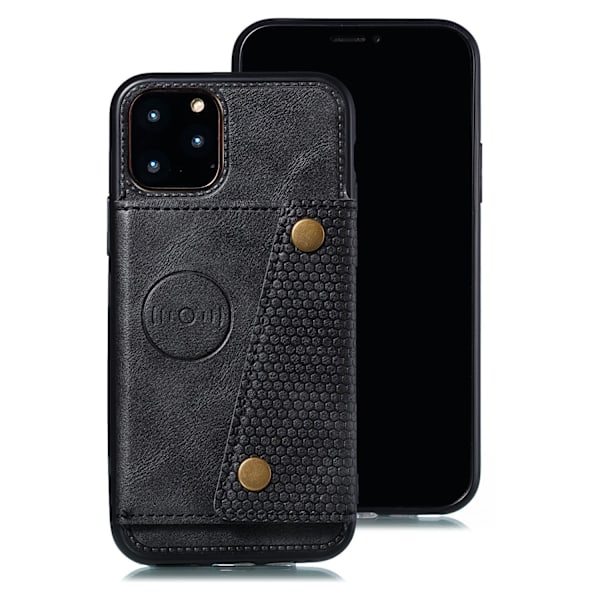 Kotelo iPhone 15PRO MAX musta Auto korttipidike jalusta Kokonahkainen