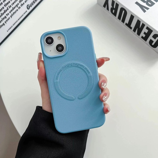 Etui til iPhone 15plus Sky blue Magnetisk læder business Plain