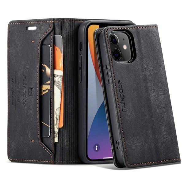 Fodral för iPhone 14Plus6.7 svart Magnetiskt Flip Plånbok med Korthållare
