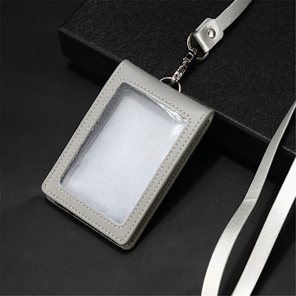Vertikalt märkeshållare med halsband Praktisk PU-plånboksfodral ID-fönster Kortfack Light gray PU