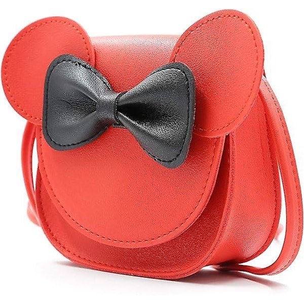 Liten Museøre Sløyfe Crossbody Veske, PU Skulderveske Håndveske for Barn Jenter Småbarn (Rød)