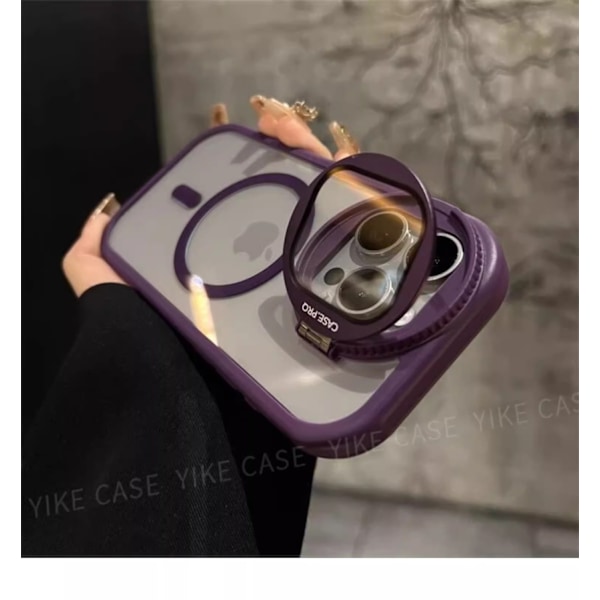 Kotelo iPhone 15ProMax -puhelimelle, tumman yön violetti, luova, läppälasit, jalusta, magneettinen, läpinäkyvä