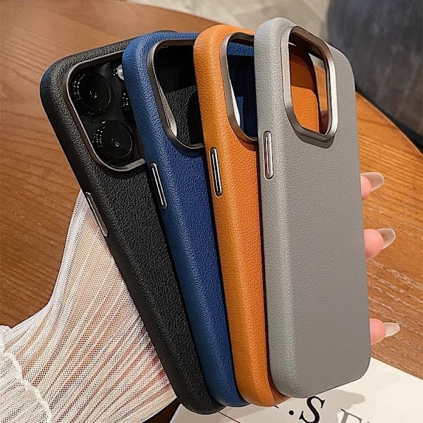 Etui til iPhone 14 Pro, almindeligt læder - gråt magnetisk, almindeligt læder, business læder, varmeafledning