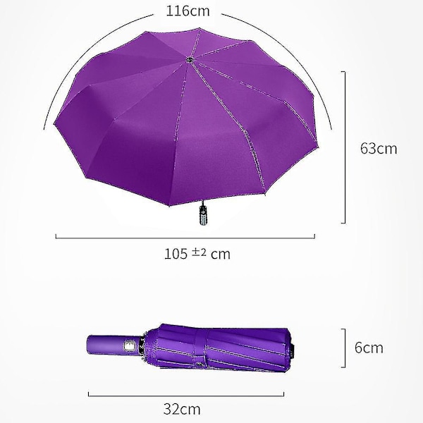 Tuulenpitävä matkasateenvarjo, kompakti kokoontaitettava käänteinen sateenvarjo Business Purple