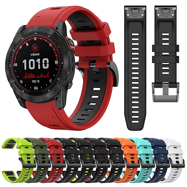 Svart Rød Svart Rød Tofarget Silikonklokkereim kompatibel med Garmin Fenix 7x
