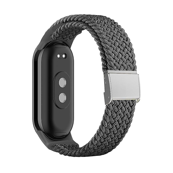 Harmaa harmaa nailonpunottu terässolkikellon ranneke, yhteensopiva Xiaomi Mi Band 8:n kanssa