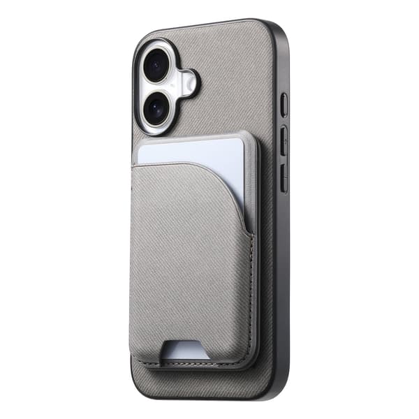 Kotelo iPhone 15 Pro Max -puhelimelle, magneettinen jalusta, korttipaikka, harmaa