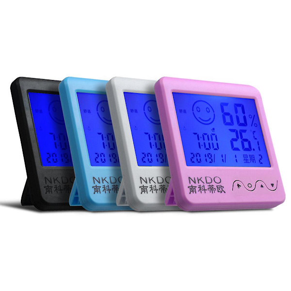 Digitalt Bord Termo-hygrometer Vækkeur LCD Skærm Temperatur Fugtighed Pink