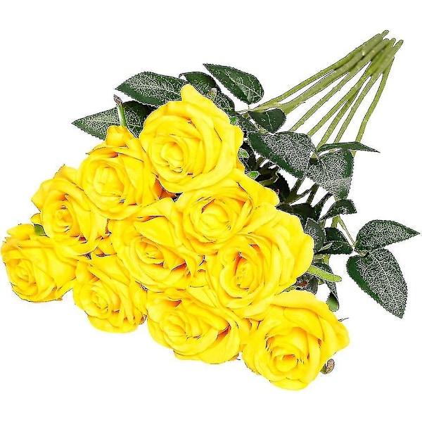 Keinotekoiset silkkiruusut, yksittäinen varsi, 10 kpl Yellow