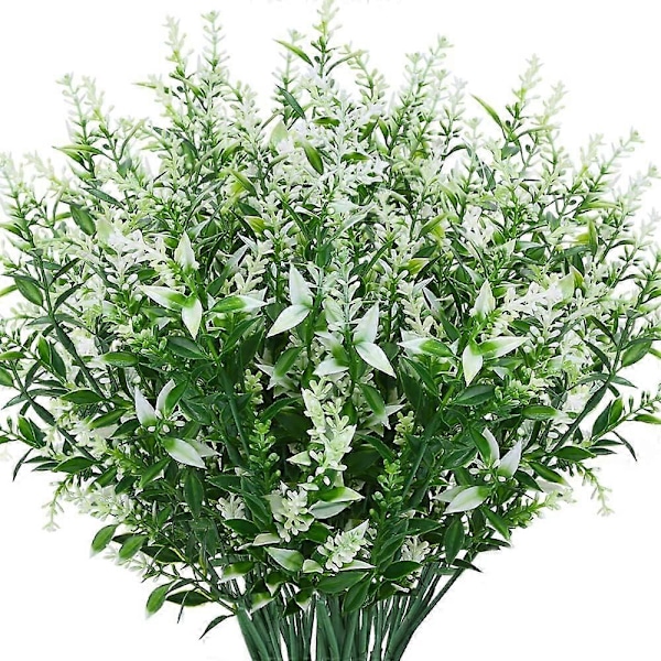Kunstige Lavendelblomster Planter 8 Stykker, Livagtige UV-resistente Falske Buske Grønne Buske Buket White 8
