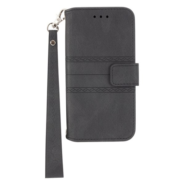Etui til iPhone 13 Pro 6.1 Sort kort håndrem Pung med kortholder Flip Fantasy Soft-Touch 3D Præget